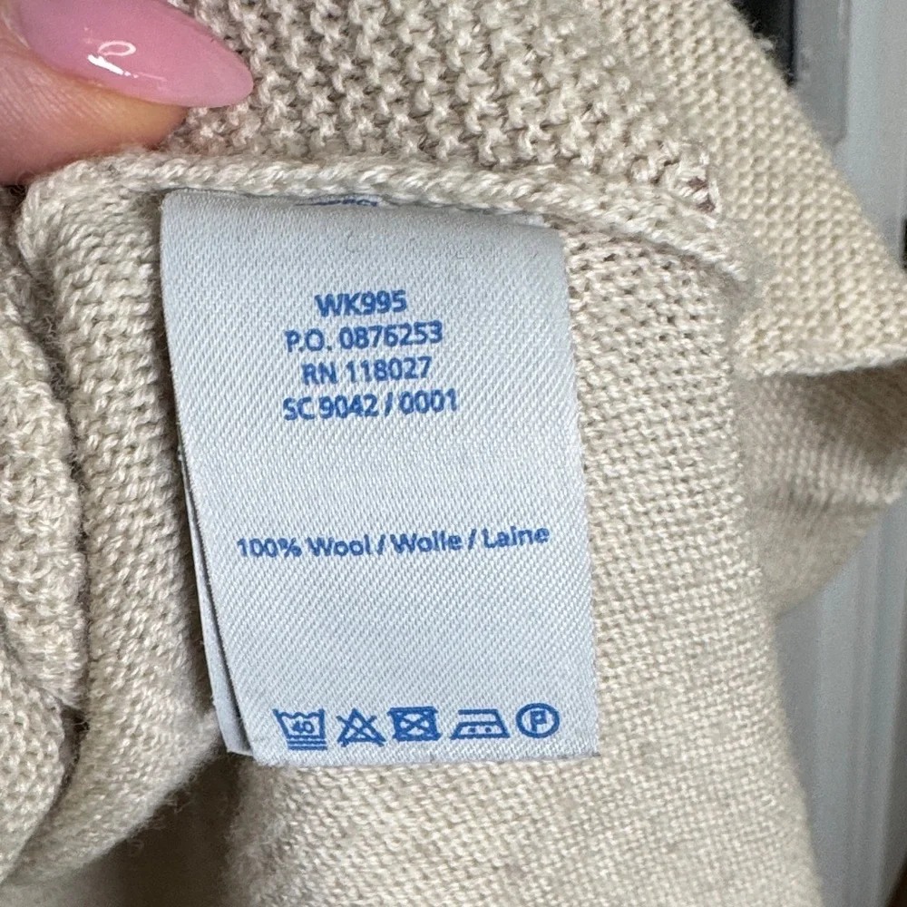 Boden 100% Wool Cowl Neck Tunic Sweater Beige Oversized Small Quiet Luxury